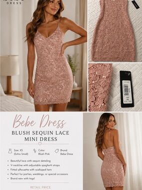Blush Sequin Lace Mini Dress in Blush Pink
